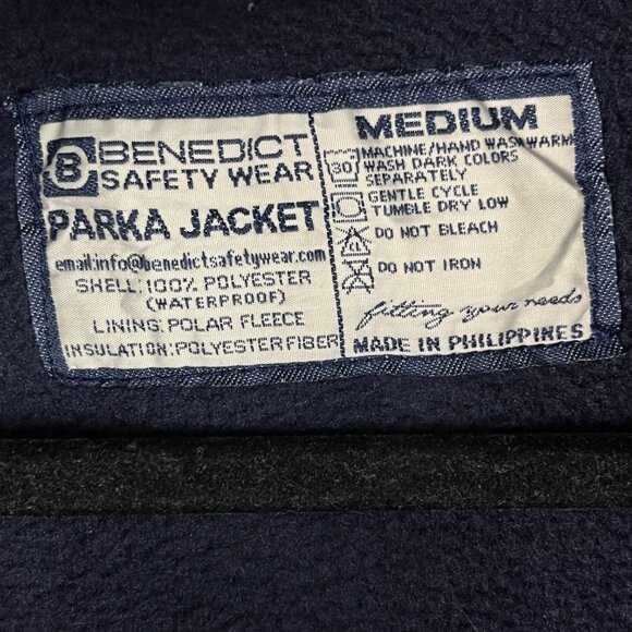 Benedict Safety Wear Parka Jacket Size M Blue Long Sleeve Hooded Zip Pockets - Picture 5 of 9